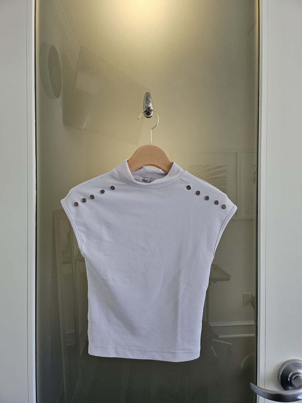 White Sleeveless Ribbed Top with Shoulder Studs